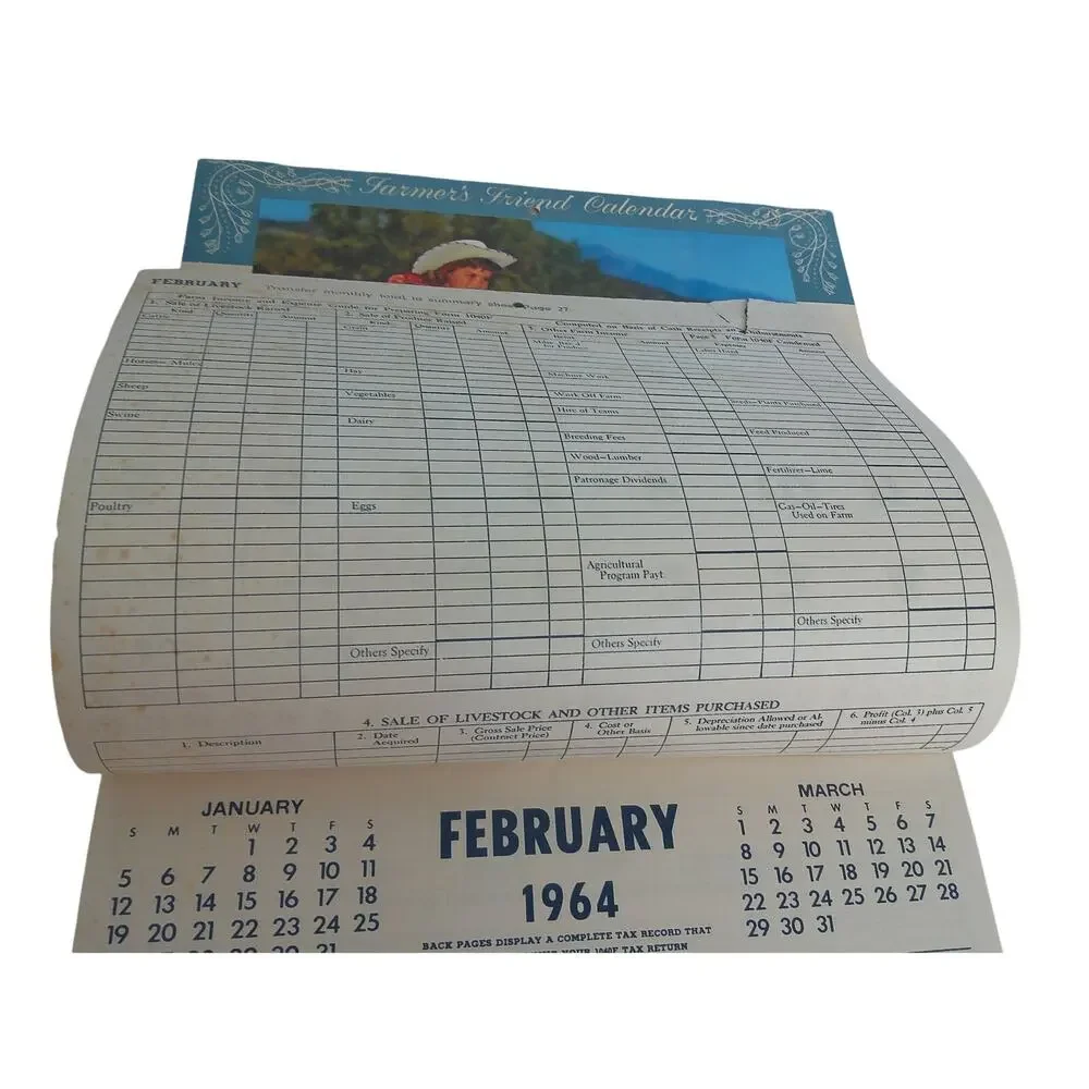 Vintage 1964 Farmers Friend Calendar Month By Month